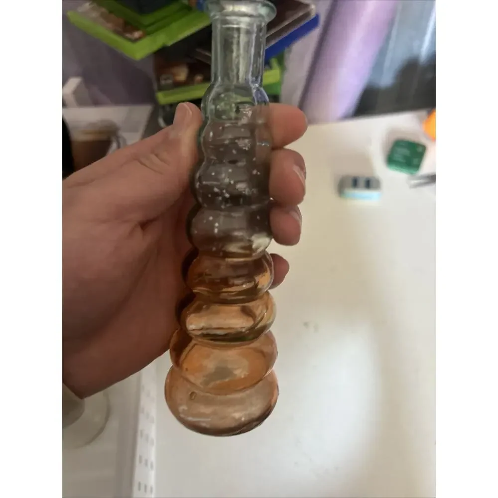 Ribbed Glass Vase Orange Tint